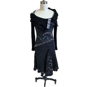 VTG GRIFFLIN Paris, Sweater Dress Whimsey Goth Fairy Core Boho. S Black/Grey